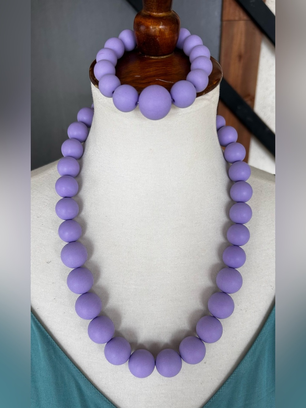 NEW Lavender Purple Chunky Beaded Necklace & Bracelet Set Starfish Charm